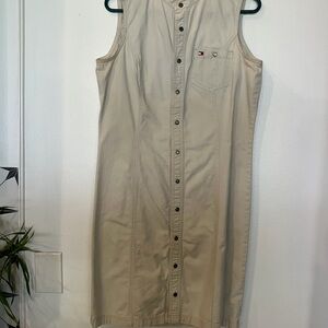 Tommy Hilfiger Sleeveless Button-Front Khaki Midi Dress